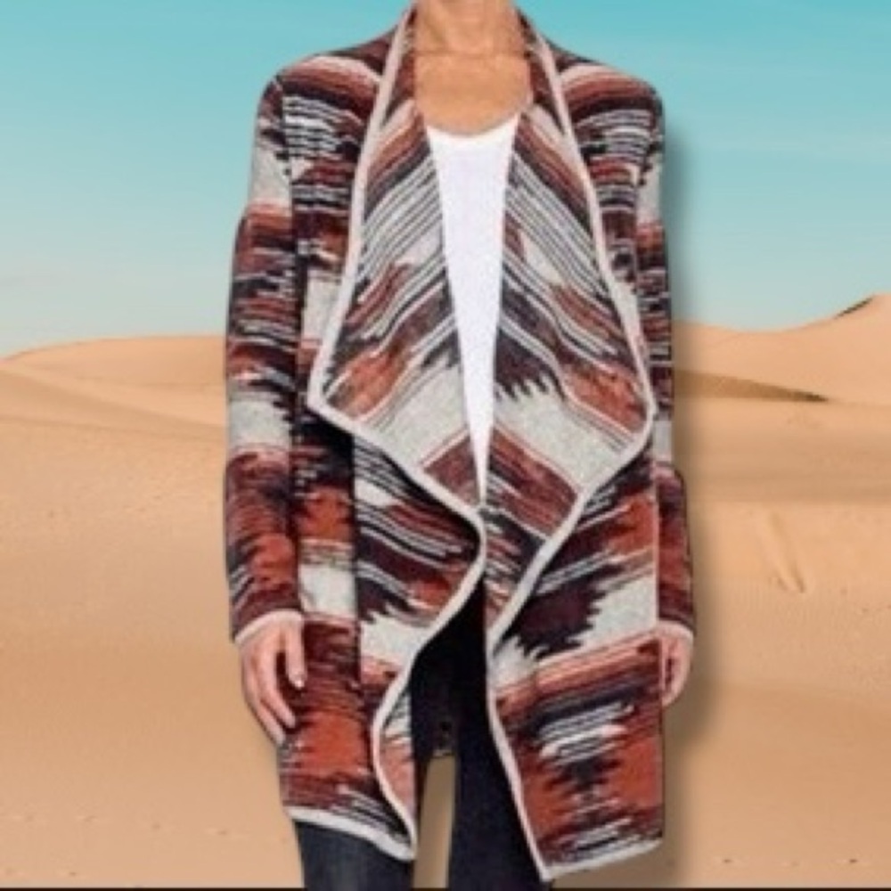NWT Lucky Brand ‘Aztec Print Open Front Waterfall Drape Cardigan’ Size Small